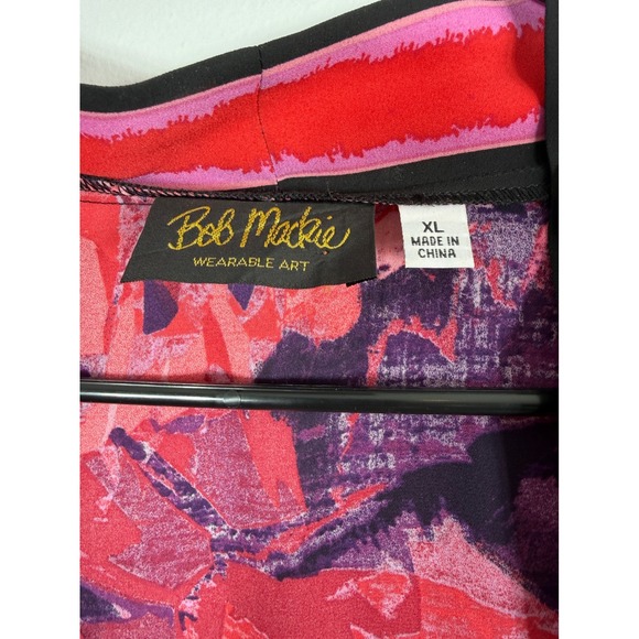 Bob Mackie Wearable Art Pink Red Purple Abstract Floral Open Front Cardigan XL - Picture 2 of 5